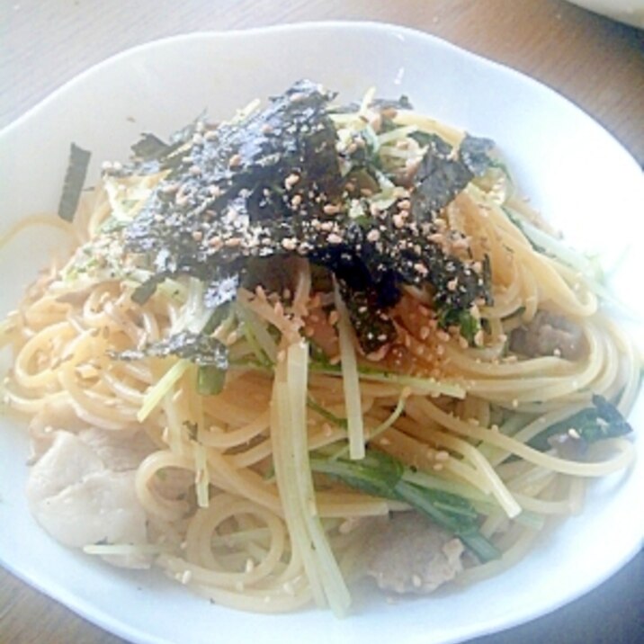 体ポカポカ♪豚肉と水菜のしょうがパスタ☆